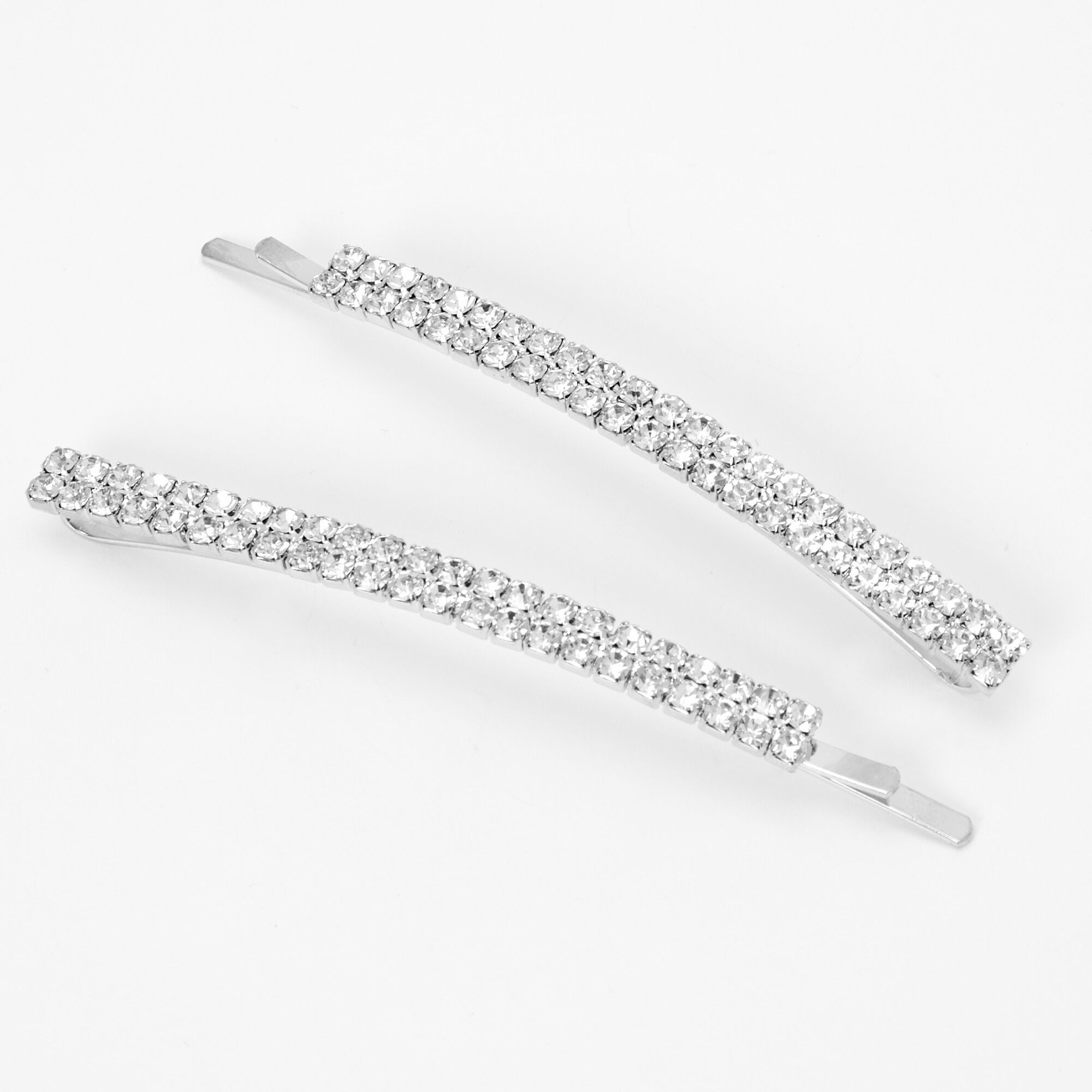 View Claires Tone Rhinestone Hair Pins 2 Pack Silver information
