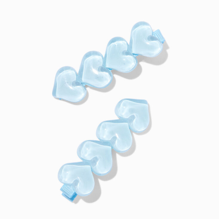 Blue Puffy Heart Hair Clips - 2 Pack,