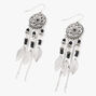 Silver-tone 3&quot; Flower Beaded Dreamcatcher Drop Earrings - Black,