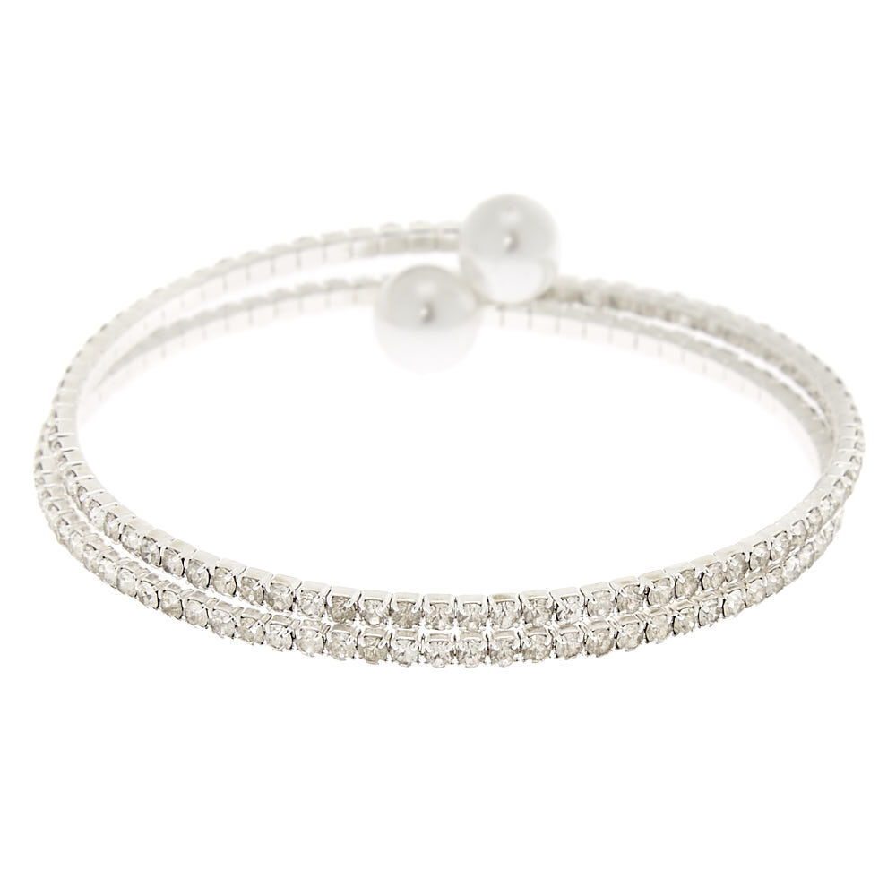 Silver Rhinestone & Pearl Wrap Bracelet,