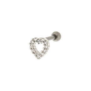 Silver Titanium 14G Embellished Heart Cartilage Earring,