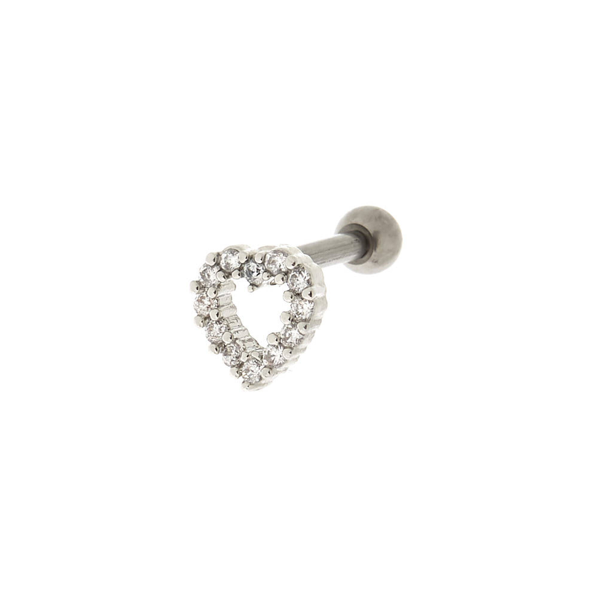 Claire's Boucle de cartilage avec cœur en strass 1,2 cm couleurs argentée et titanée