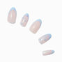 Blue Chrome French Tip Bling Stiletto Vegan Faux Nail Set - 24 Pack,