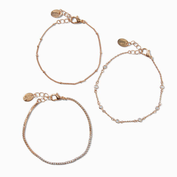 Gold-tone Cubic Zirconia Confetti Chain Bracelets - 3 Pack,