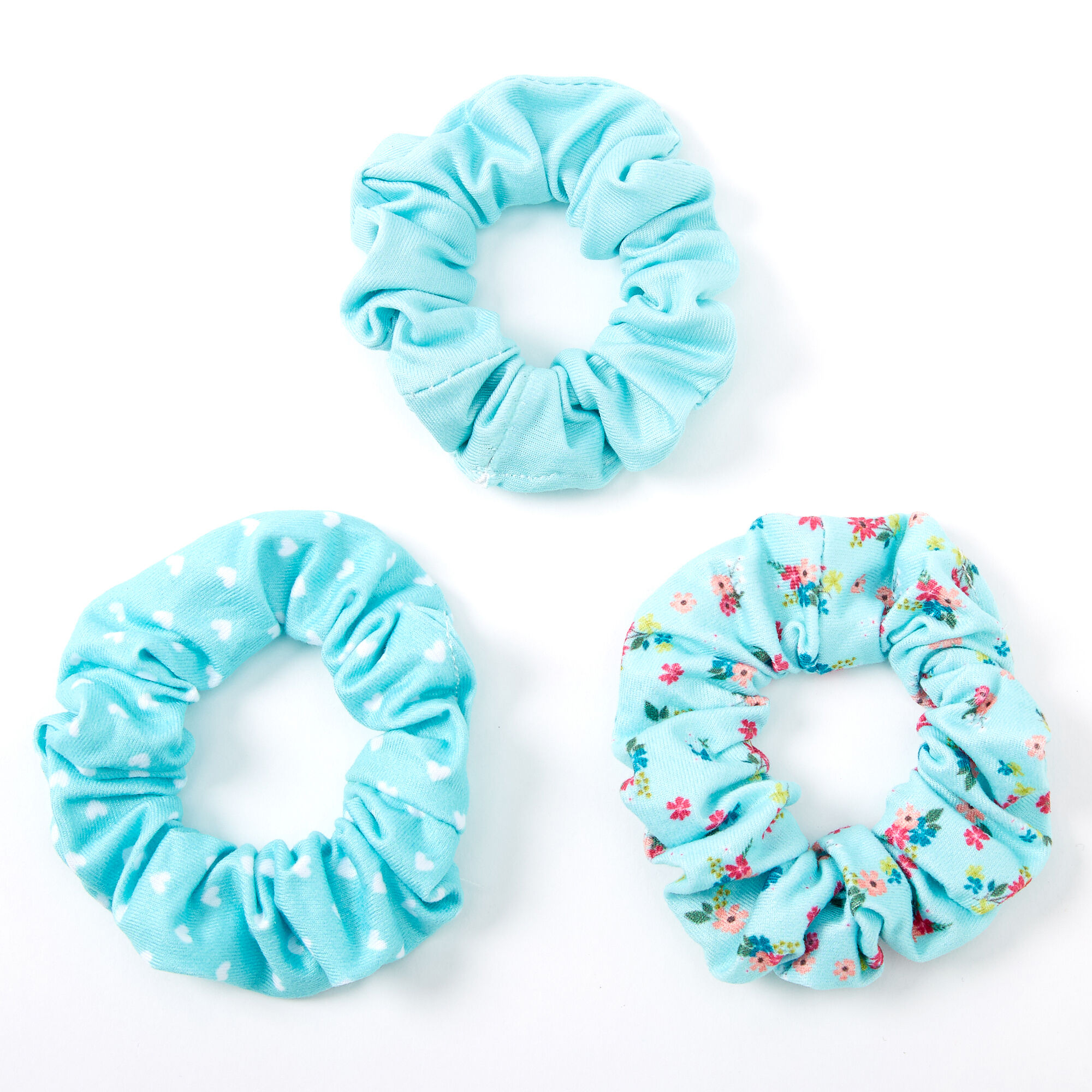 Claire's Club Small Floral Heart Hair Scrunchies - Mint, 3 Pack,