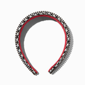 Black Houndstooth Crystal Embellished Headband,