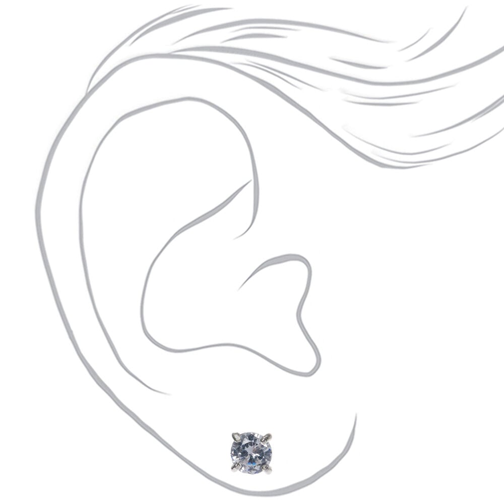 Clous d'oreilles ronds avec strass en zircon cubique d'imitation couleur argentée - 5 mm,