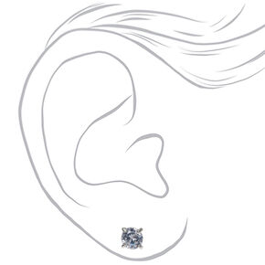 Silver-tone Cubic Zirconia Round Stud Earrings - 5MM,
