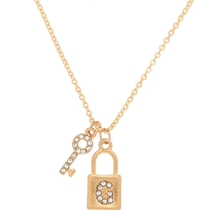 Claire's Collier à pendentif cadenas et clé couleur doré avec initiale - G