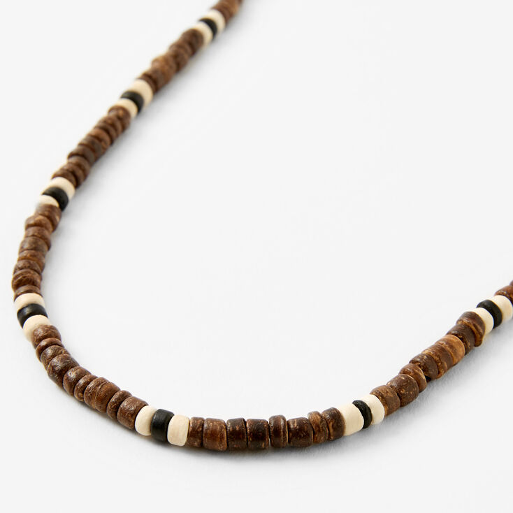 Brown &amp; Black Beaded Wood Necklace,