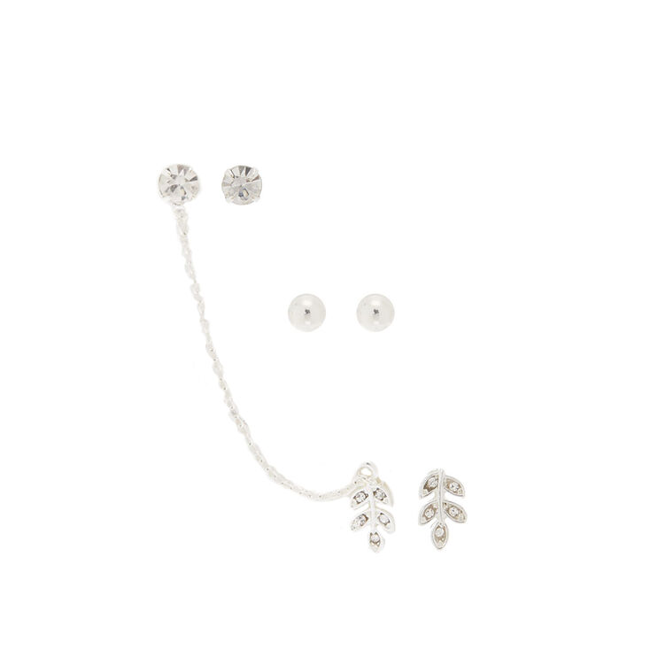 Silver Leaf Ear Swag Earrings - 3 Pack,