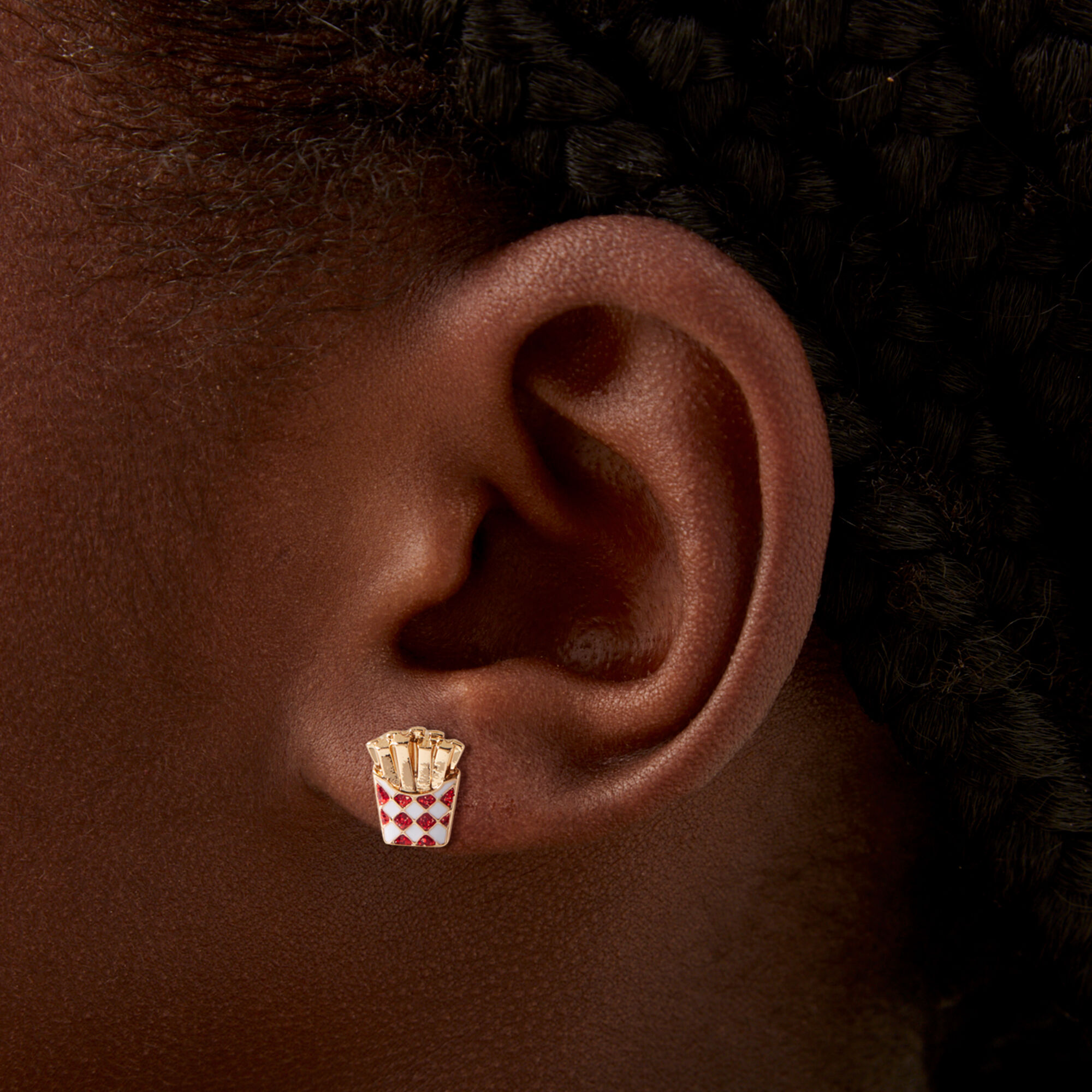 Gold French Fries Enamel Stud Earrings,