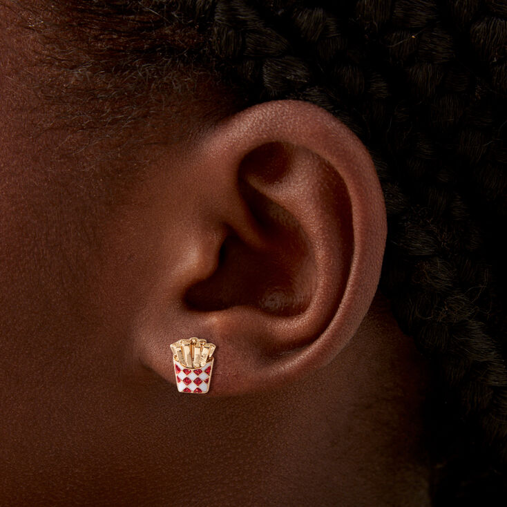 Gold French Fries Enamel Stud Earrings,