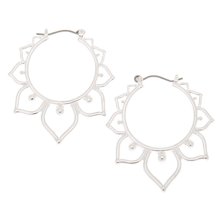 Silver 30MM Leaf Hoop Earrings,