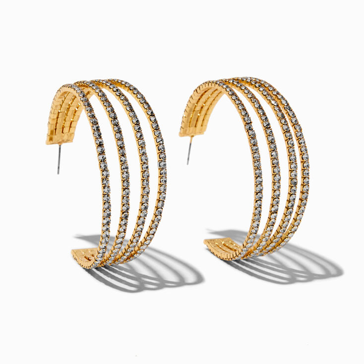 Gold-tone Crystal Multi-Layer 70MM Hoop Earrings