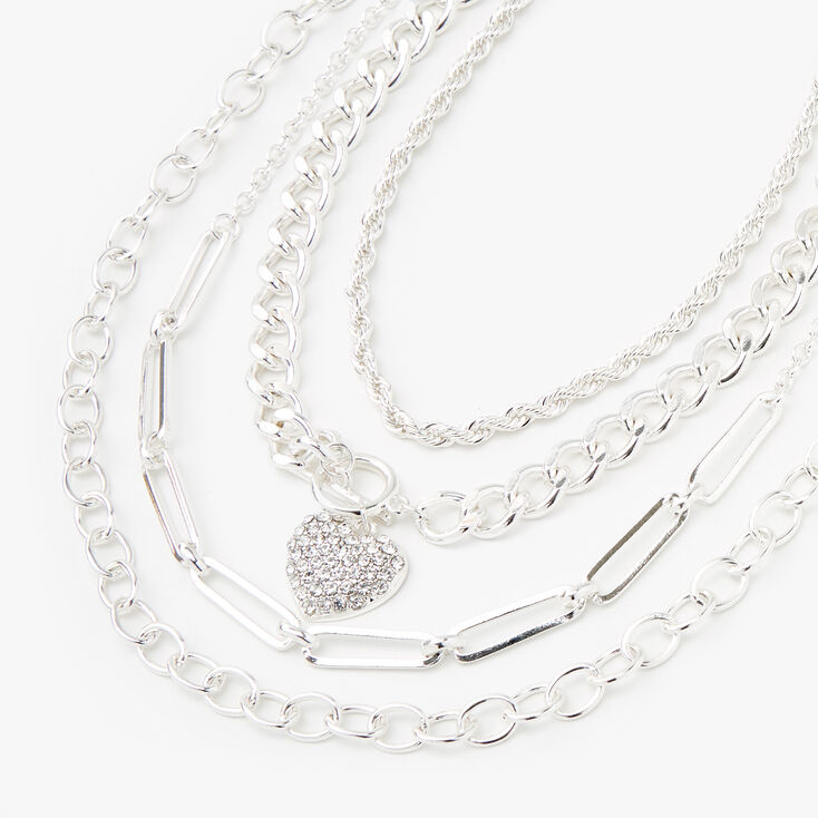 Silver Heart Toggle Chain Multi Strand Necklace,