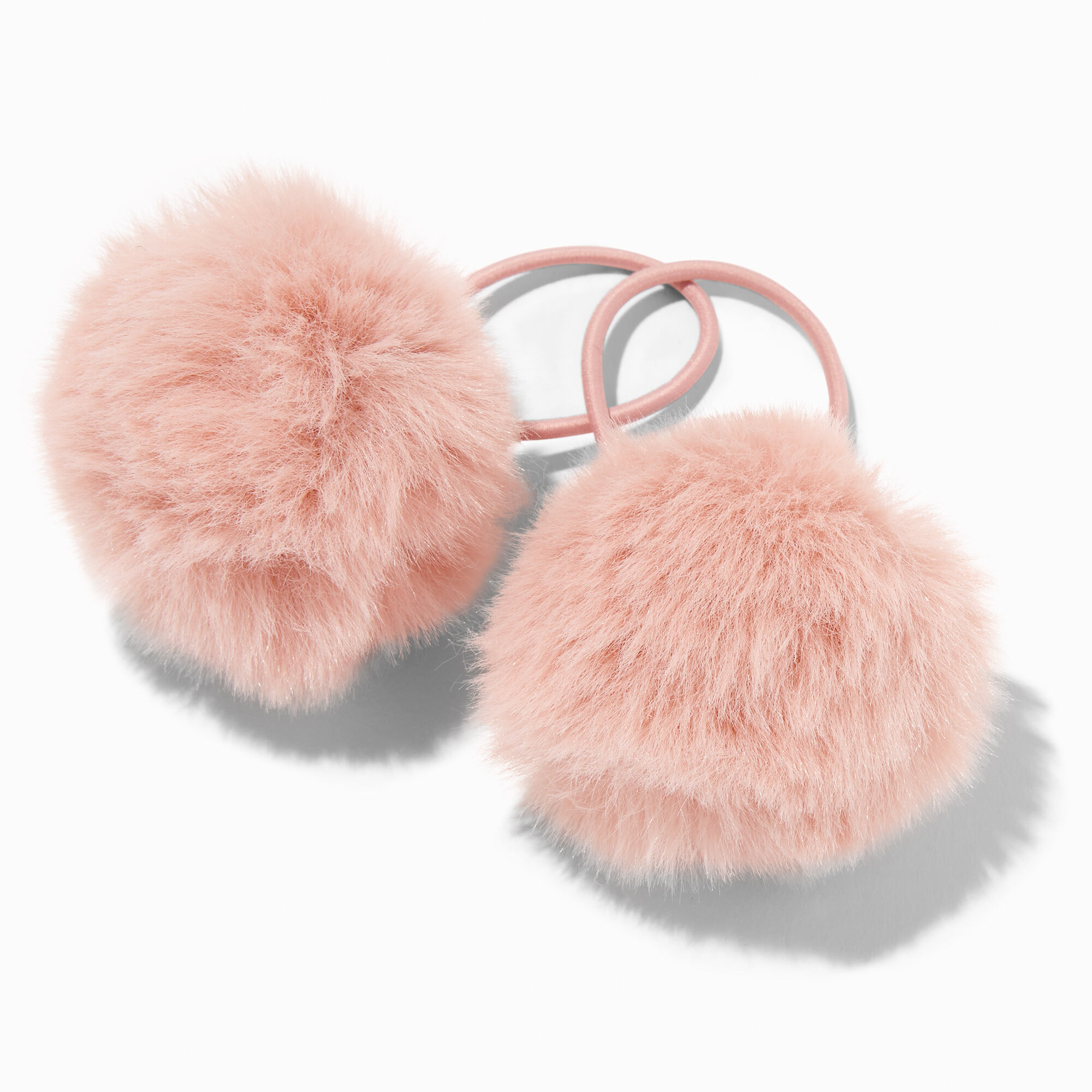 View Claires Blush Faux Fur Pom Hair Ties 2 Pack Pink information