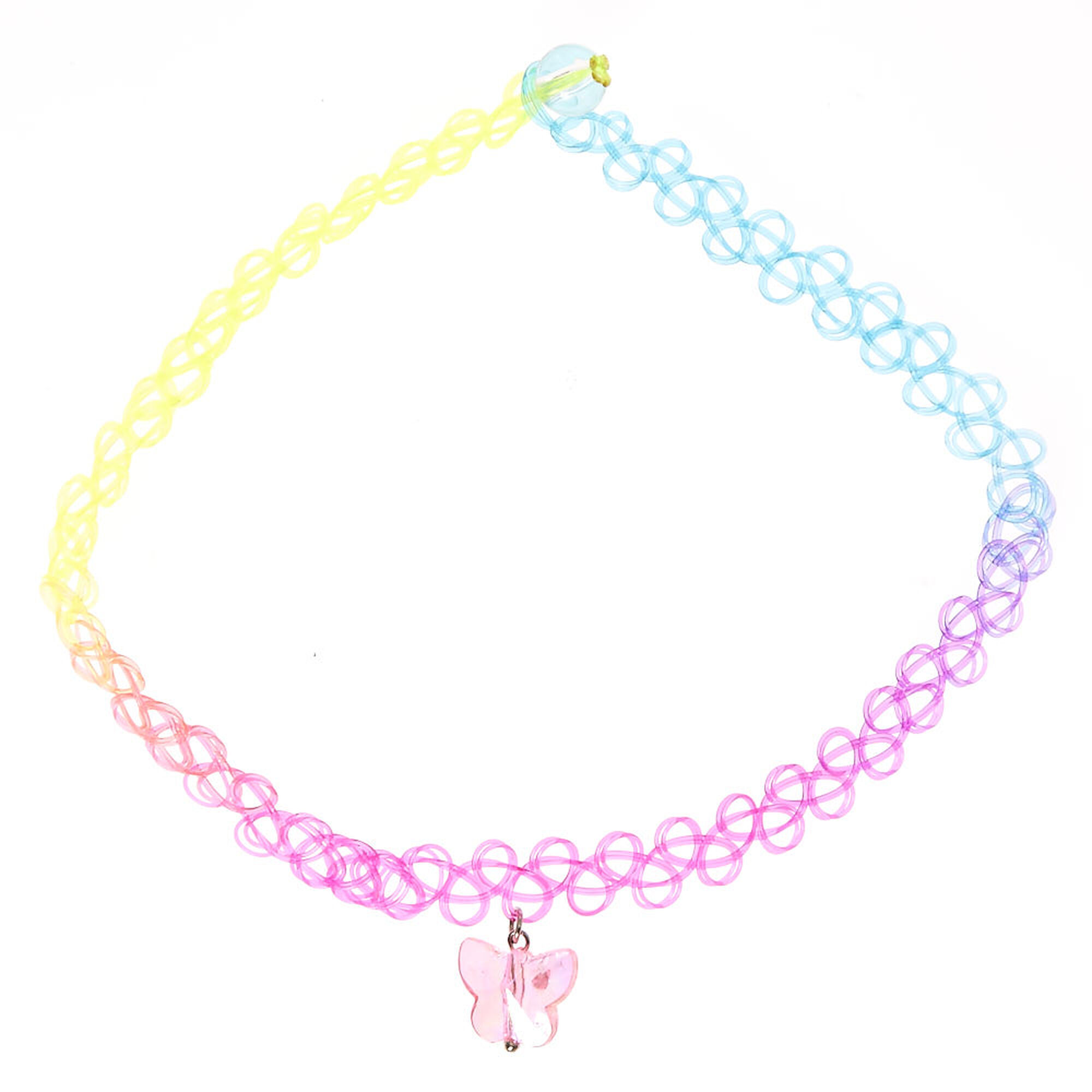 Kids Rainbow Tattoo Choker Necklace with Butterfly Charm ...