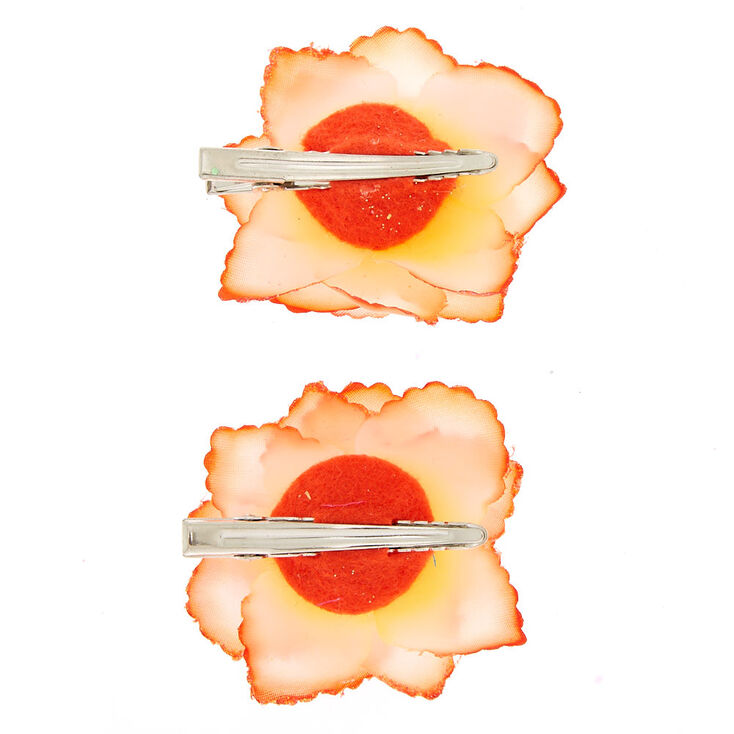Glitter Flower Hair Clips - Orange, 2 Pack,