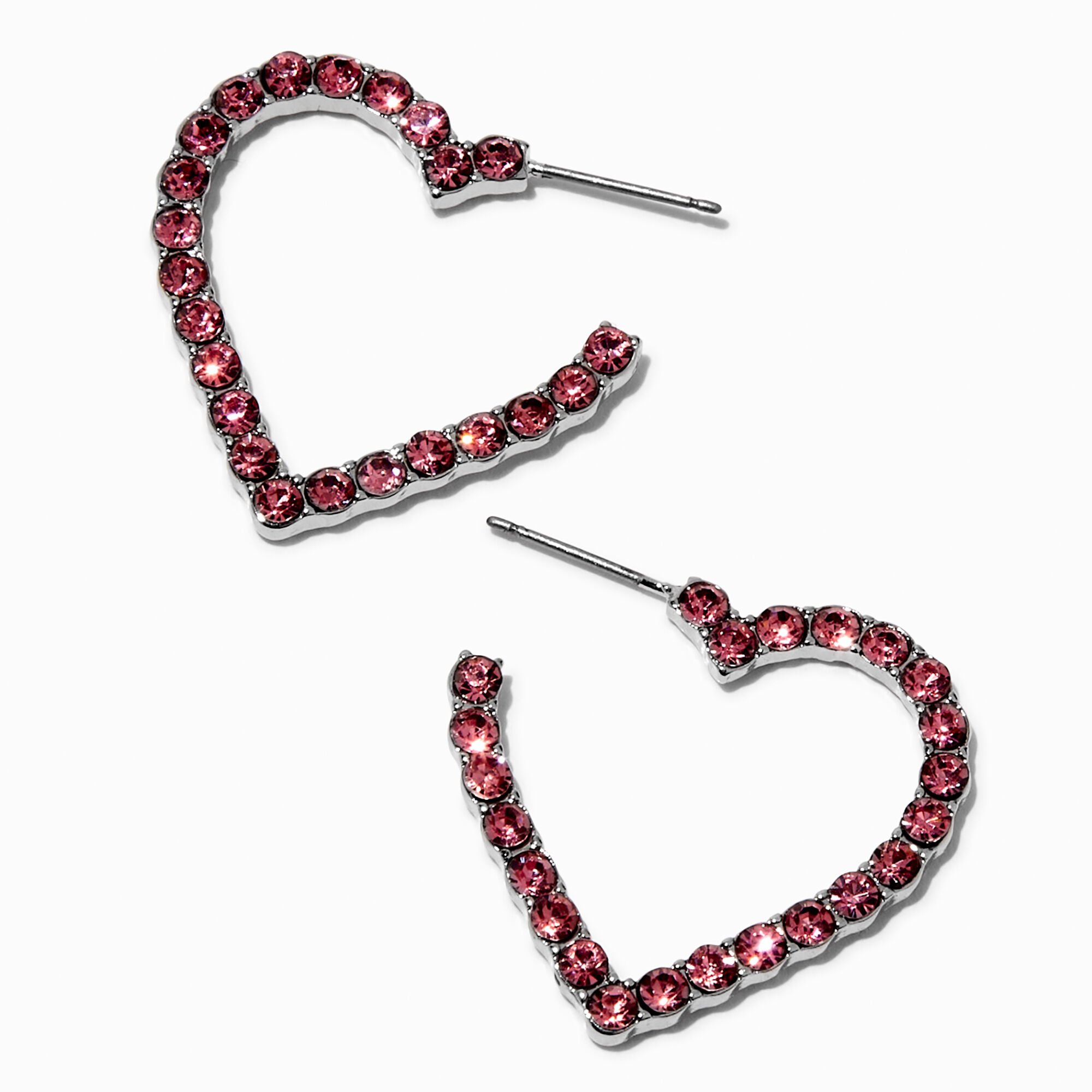 View Mean Girls X Claires Heart Diamante Hoop Earrings Pink information