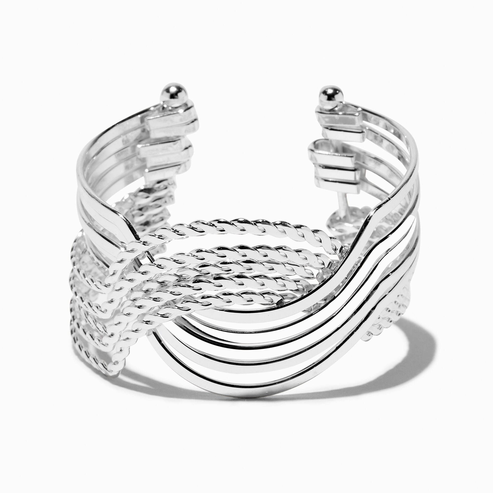 View Claires Tone Extended Length Braided Woven Cuff Bracelet Silver information