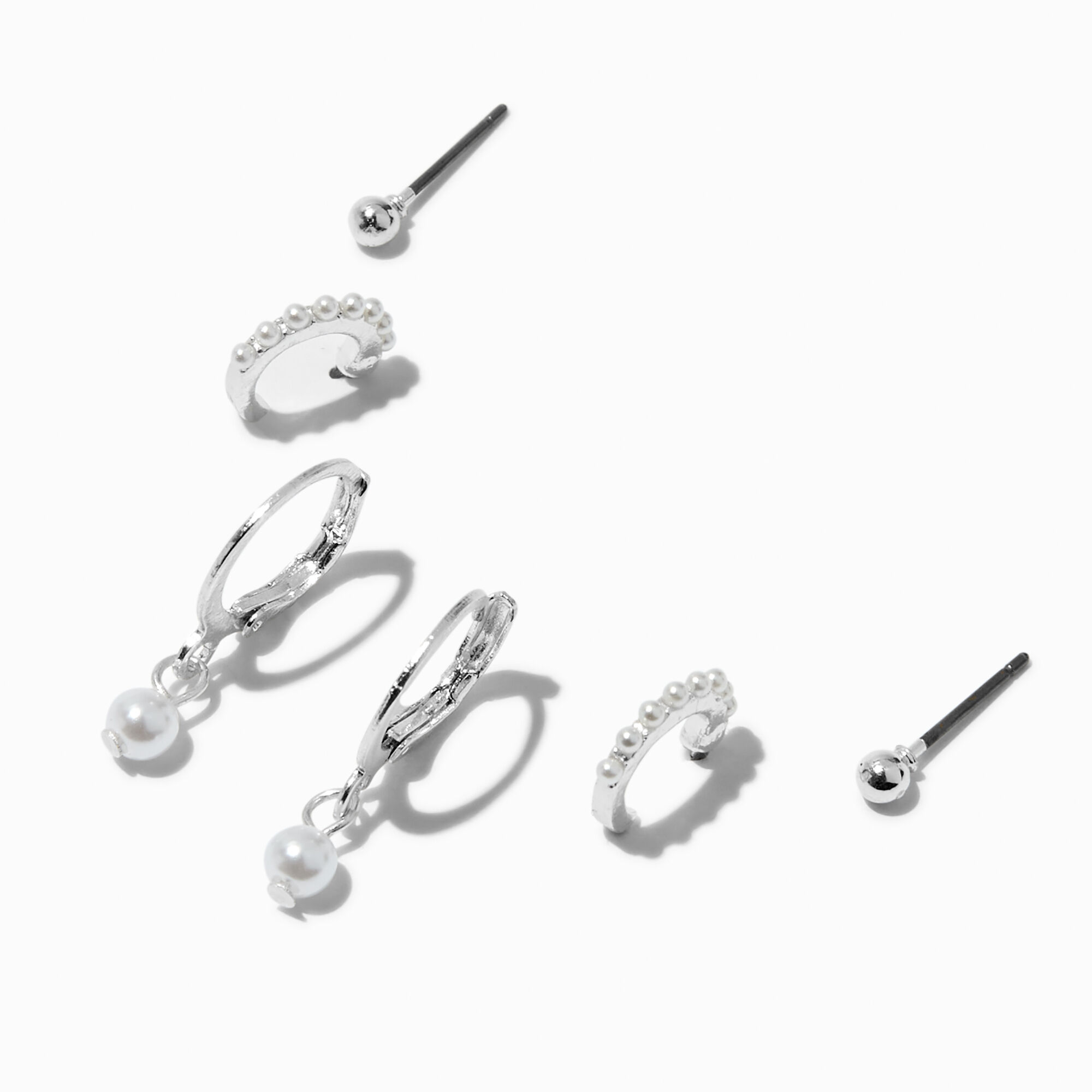 Silver tone Pearl Hoop Earring Stack 3 Pack Claire s US