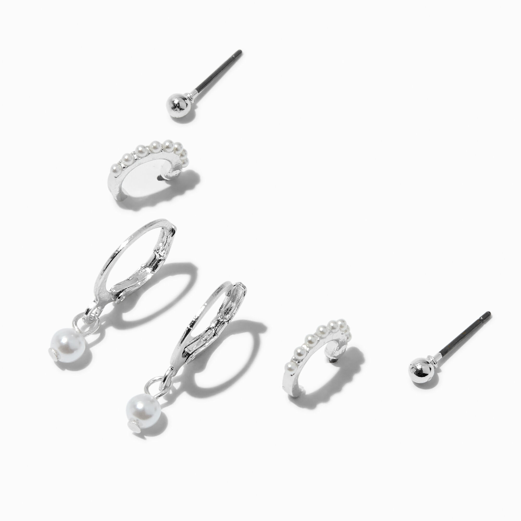 View Claires Tone Pearl Hoop Earring Stack 3 Pack Silver information