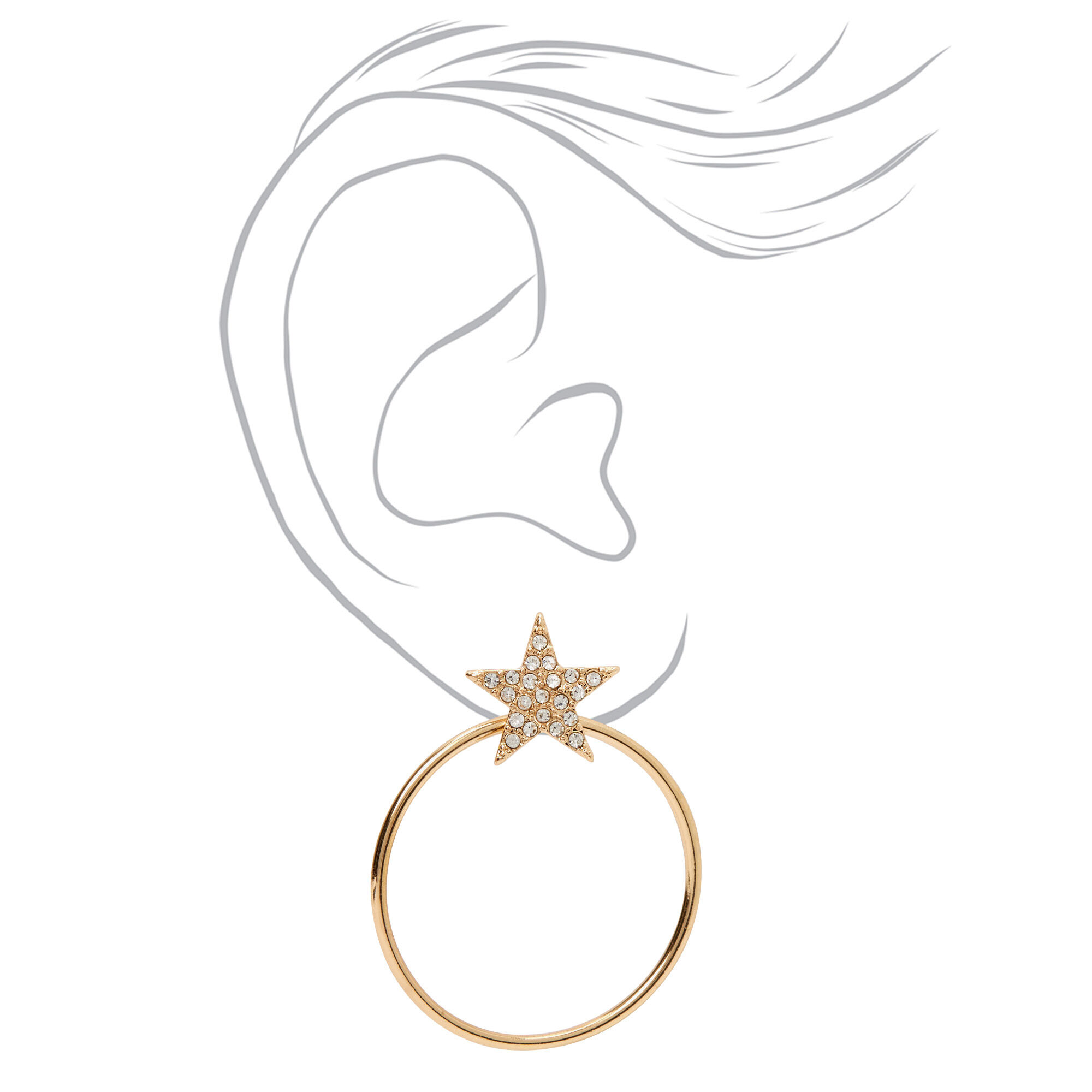Gold 1.5" Embellished Star Circle Drop Earrings,