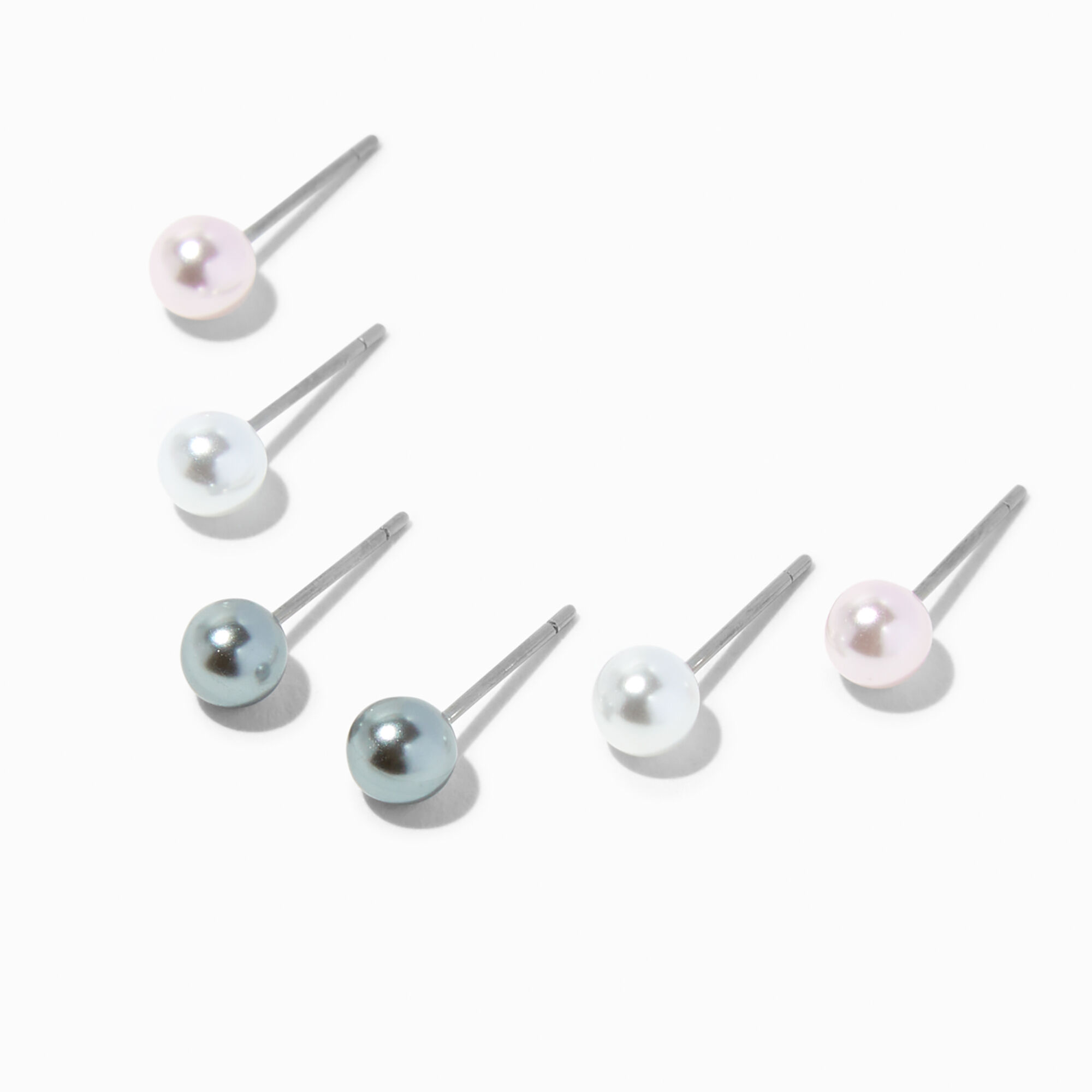 View Claires Faux Pearl Stack Stud Earrings 3 Pack Silver information