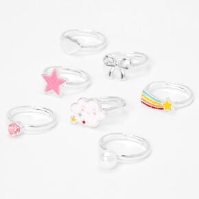 Claire&#39;s Club Silver Rainbow, Cloud, &amp; Bow Rings Set - 7 Pack,