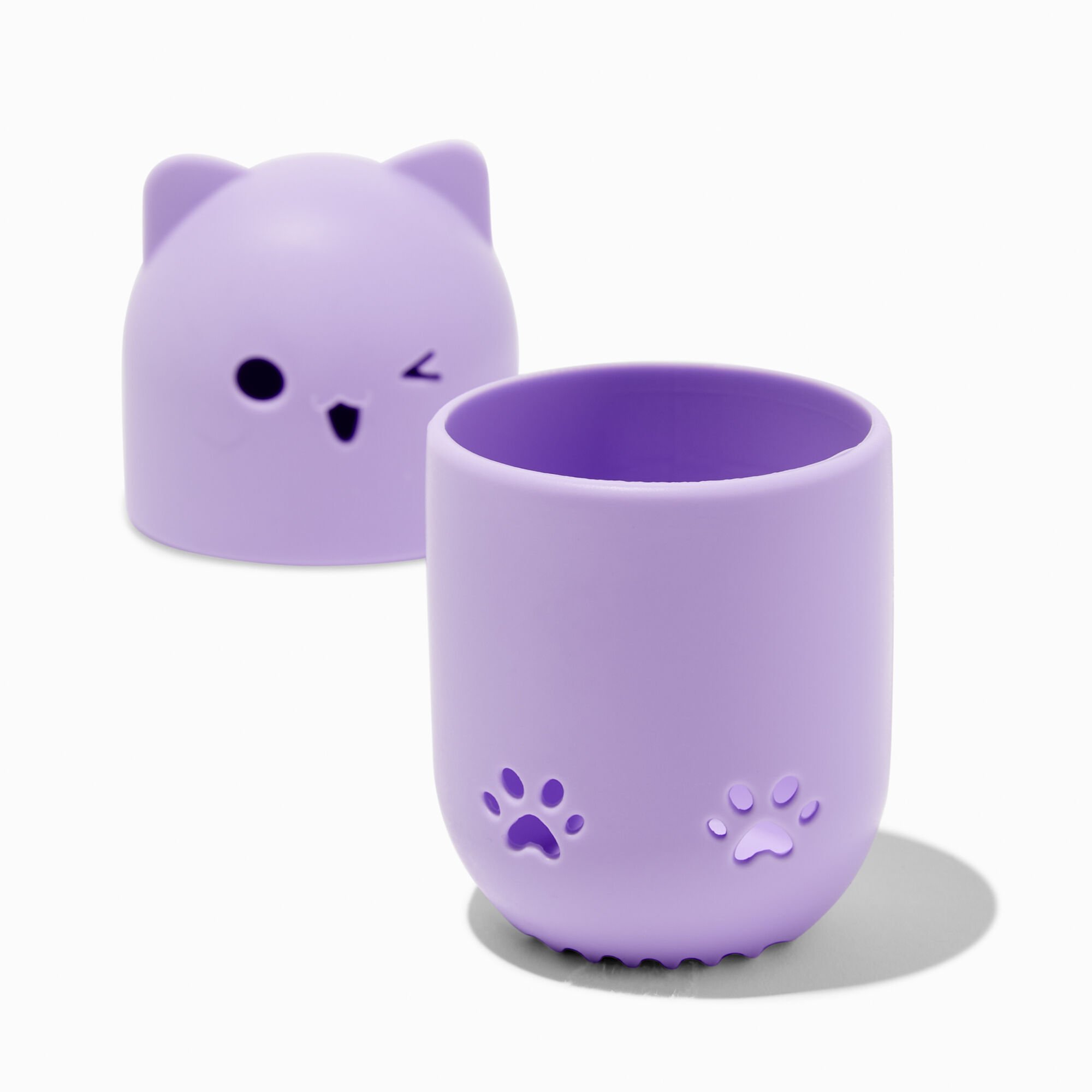 Étui pour éponge à maquillage chat violet,
