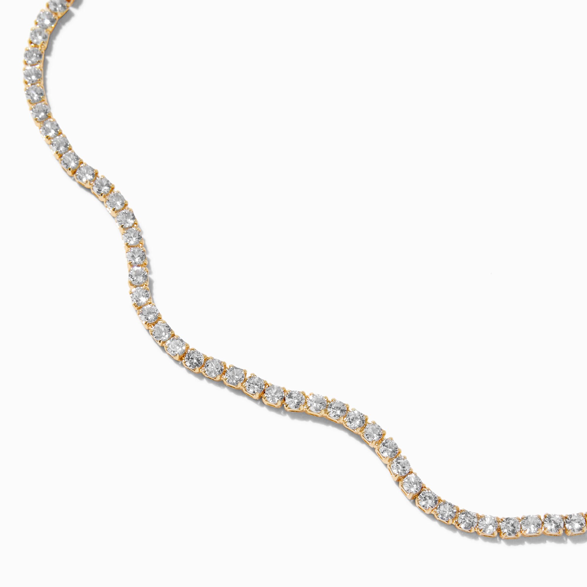 Gold-tone Cubic Zirconia Wiggle Tennis Choker Necklace,