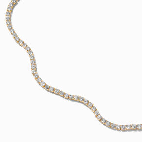 Gold-tone Cubic Zirconia Wiggle Tennis Choker Necklace,