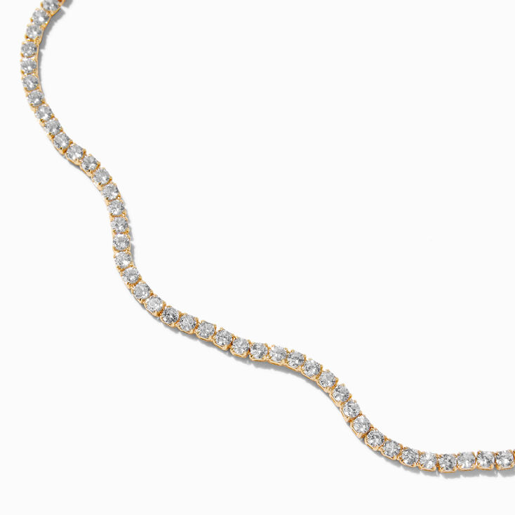 Gold-tone Cubic Zirconia Wiggle Tennis Choker Necklace,