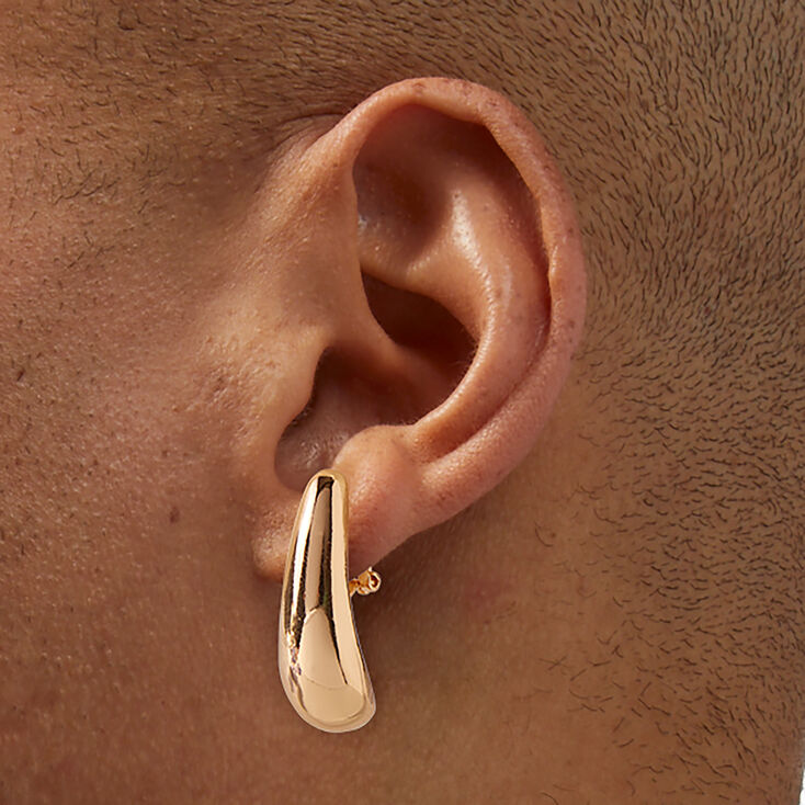 Gold-tone Large Bean 1&quot; Clip-On Drop Earrings,