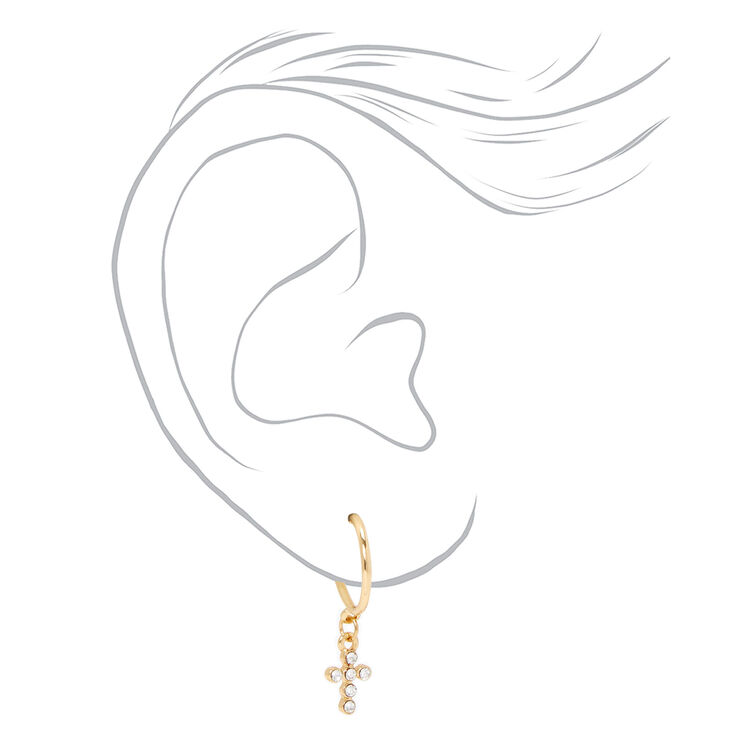 Gold Crystal Cross &amp; Heart Mixed Earrings Set - 9 Pack,