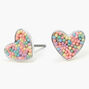 Clous d&#39;oreilles c&oelig;ur avec vermicelles pastel couleur argent&eacute;e,