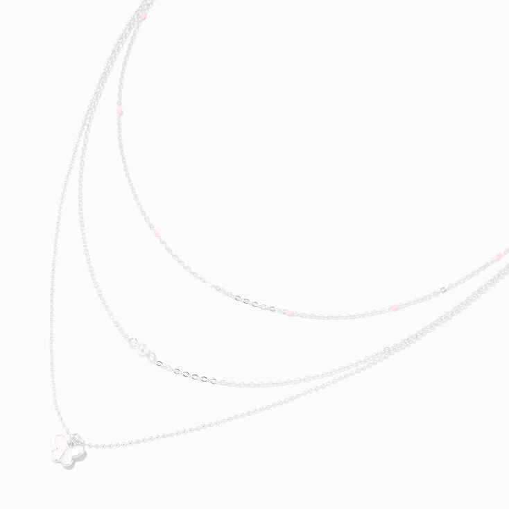 White Pearl Butterfly Silver Multi-Strand Necklace,