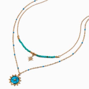 Turquoise Sunburst Gold-tone Multi-Strand Necklace,
