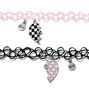 Best Friends Pink &amp; Black Split Heart Tattoo Choker Necklaces - 2 Pack,