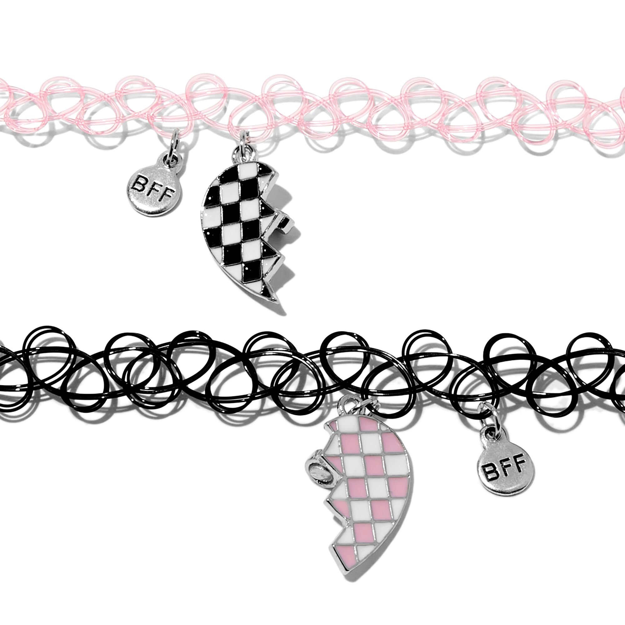 View Claires Best Friends Pink Split Heart Tattoo Choker Necklaces 2 Pack Black information