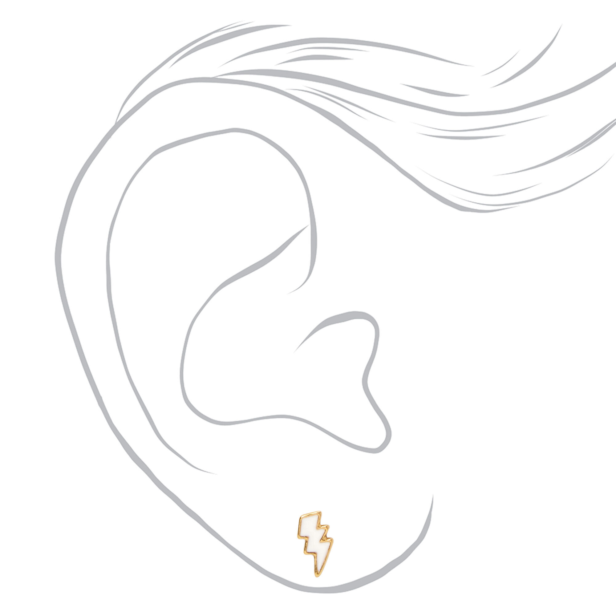 18k Gold Plated One Enamel White Lightning Bolt Stud Earring,