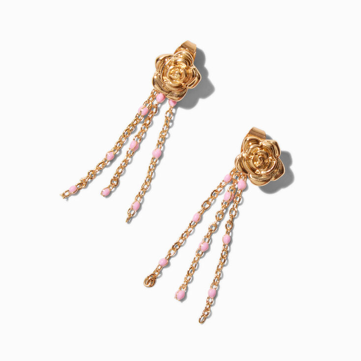 Pendantes devant derri&egrave;re perl&eacute;es rose sculpt&eacute;e couleur dor&eacute;e,