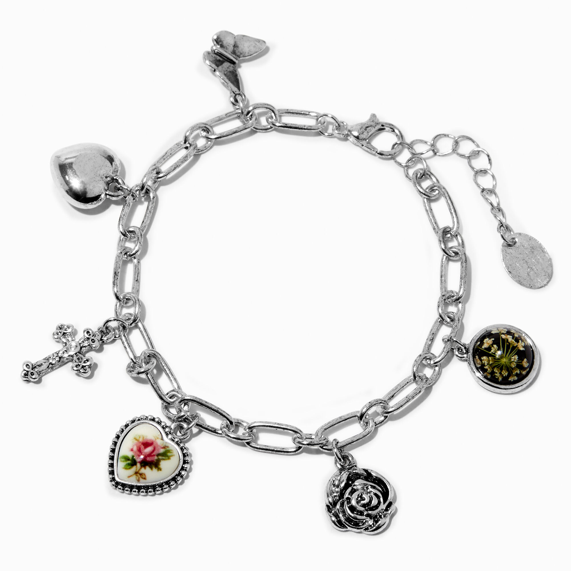Silver-tone Antique Charm Bracelet ,
