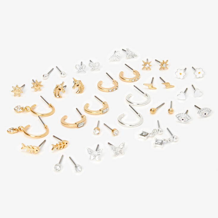 Mixed Metal Crystal Earrings Set - 20 Pack,