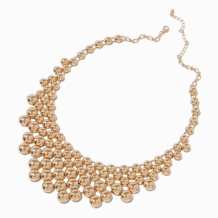 Collier audacieux fa&ccedil;on plastron cascade de boules couleur dor&eacute;e,