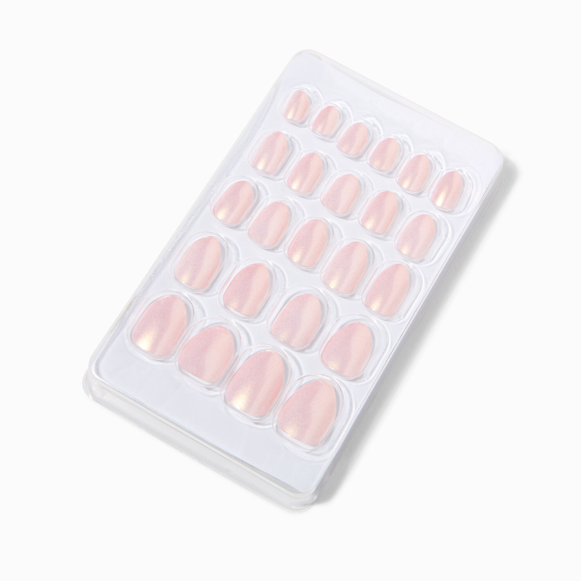 Faux ongles vegan autocollants stiletto nude couleur chrome - Lot de 24,