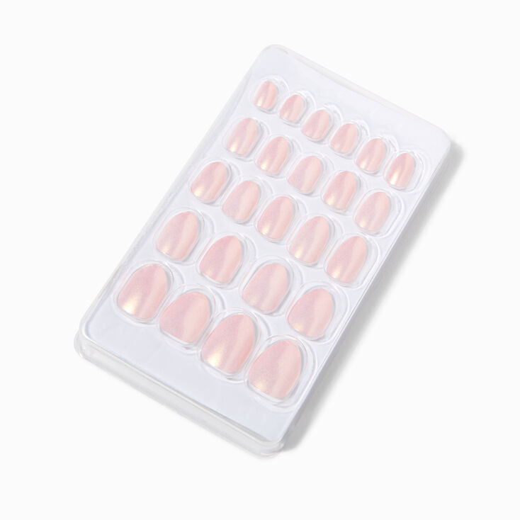 Nude Chrome Stiletto Press On Vegan Faux Nail Set - 24 Pack,