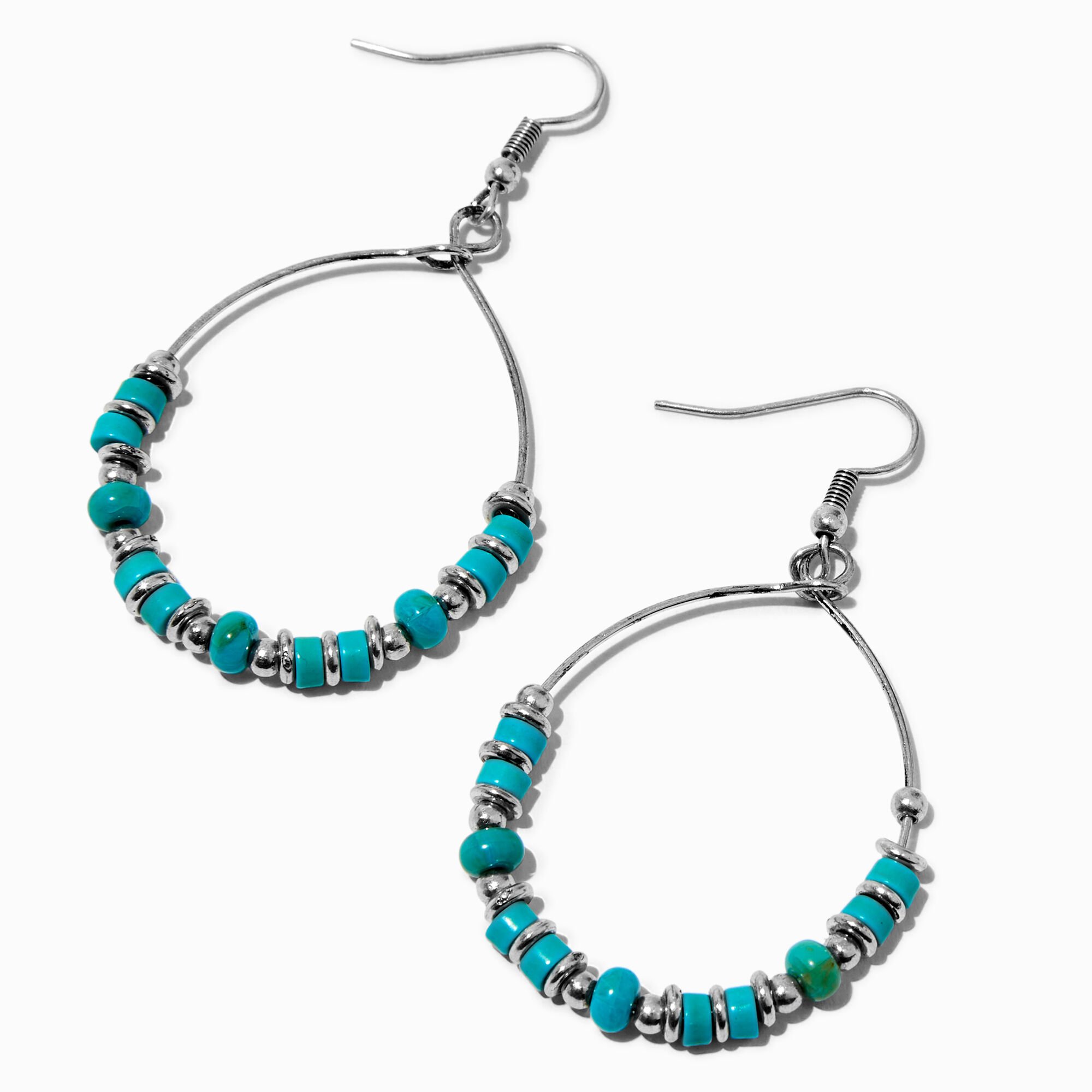 View Claires Beaded 40MM SilverTone Hoop Earrings Turquoise information