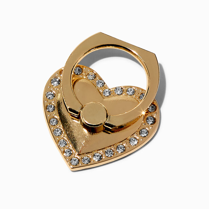 Gold-tone Bling Heart Phone Ring Stand,